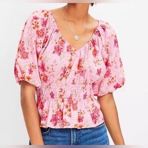 Loft: V-Neck Patterned Peasant Blouse Size Small Petite